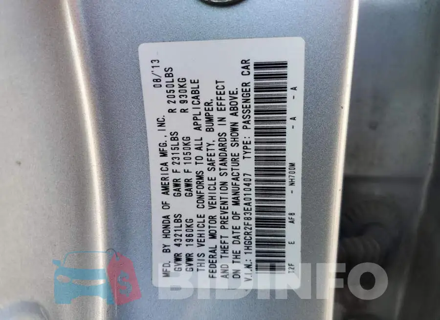 1HGCR2F83EA010407 Photo# 13