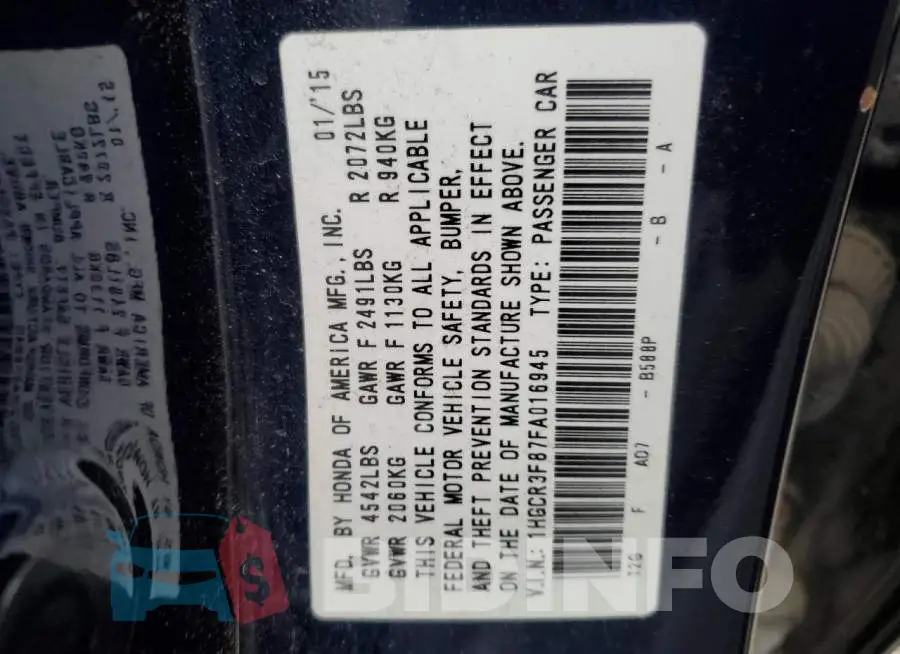 1HGCR3F87FA016945 Photo# 12