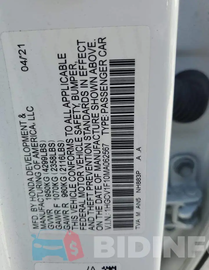 1HGCV1F10MA062567 Photo# 12
