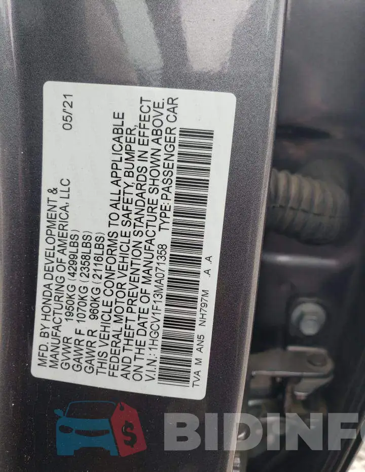 1HGCV1F13MA071358 Photo# 12
