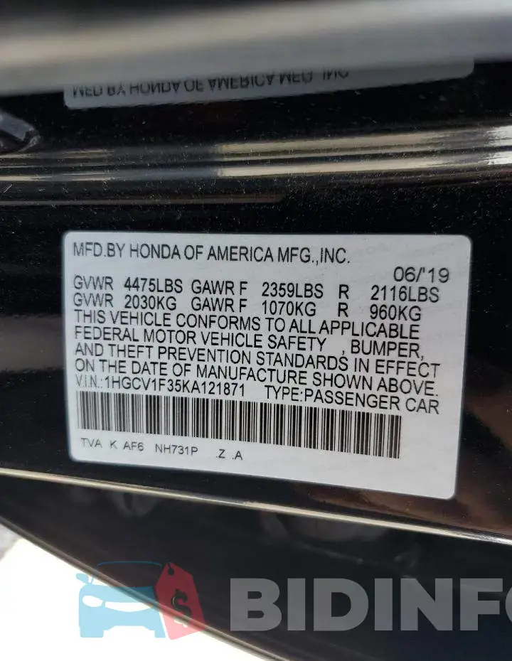 1HGCV1F35KA121871 Photo# 12