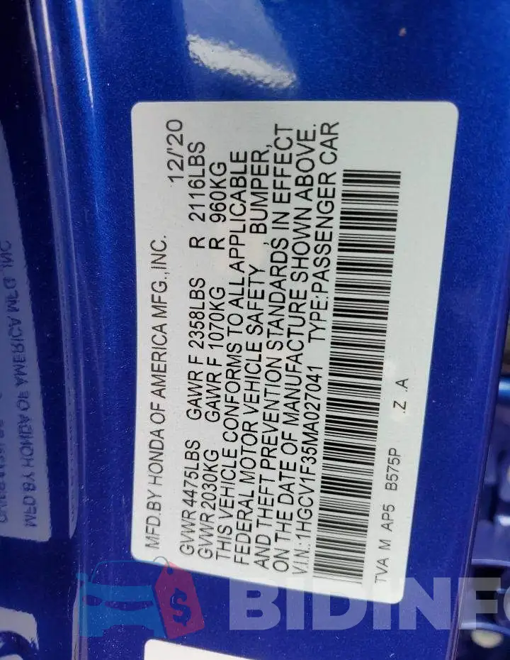 1HGCV1F35MA027041 Photo# 12