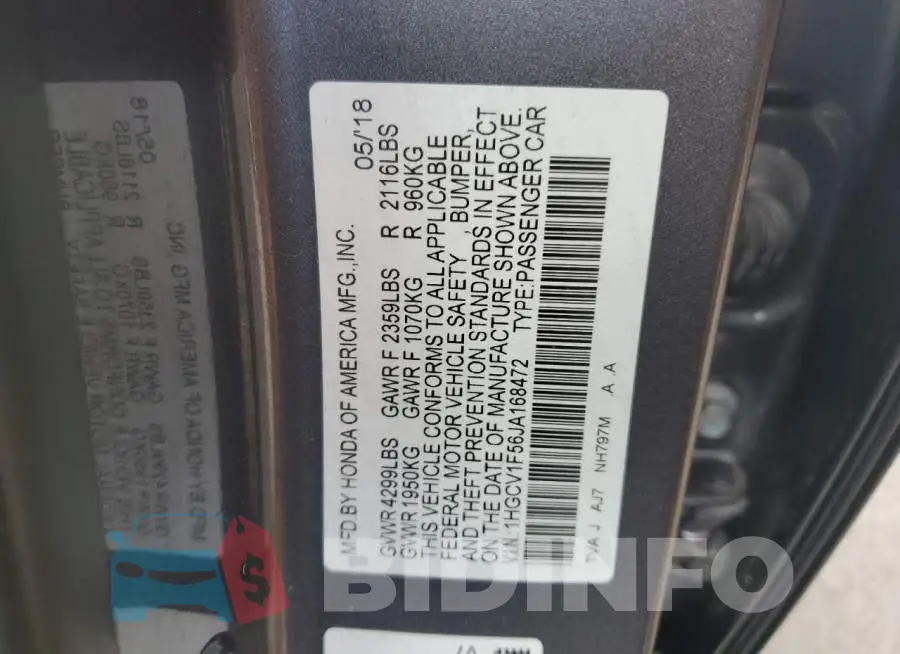 1HGCV1F56JA168472 Photo# 12