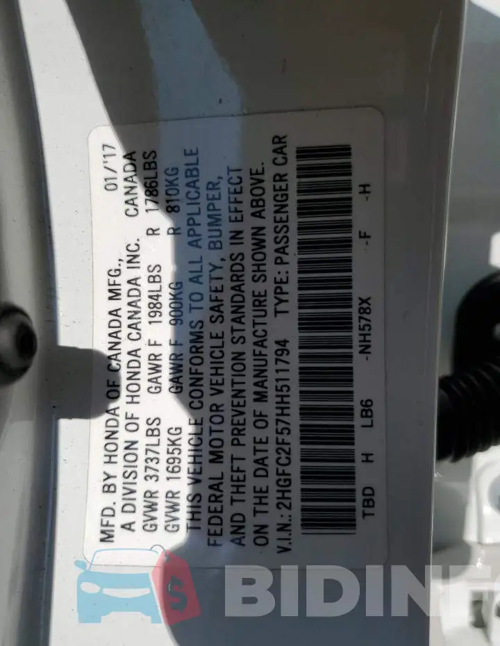 2HGFC2F57HH511794 Photo# 13