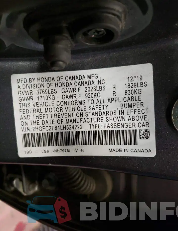 2HGFC2F81LH524222 Photo# 12