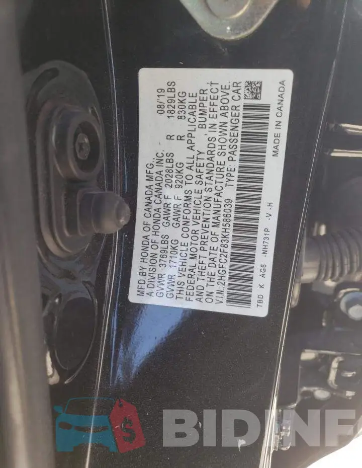 2HGFC2F83KH586039 Photo# 13