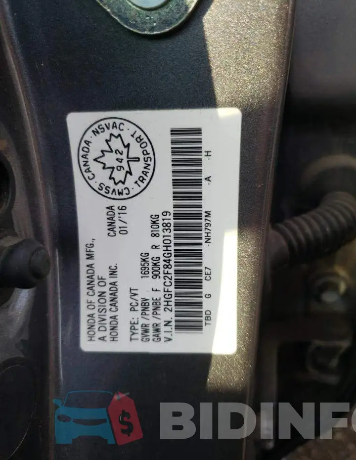 2HGFC2F84GH013819 Photo# 12