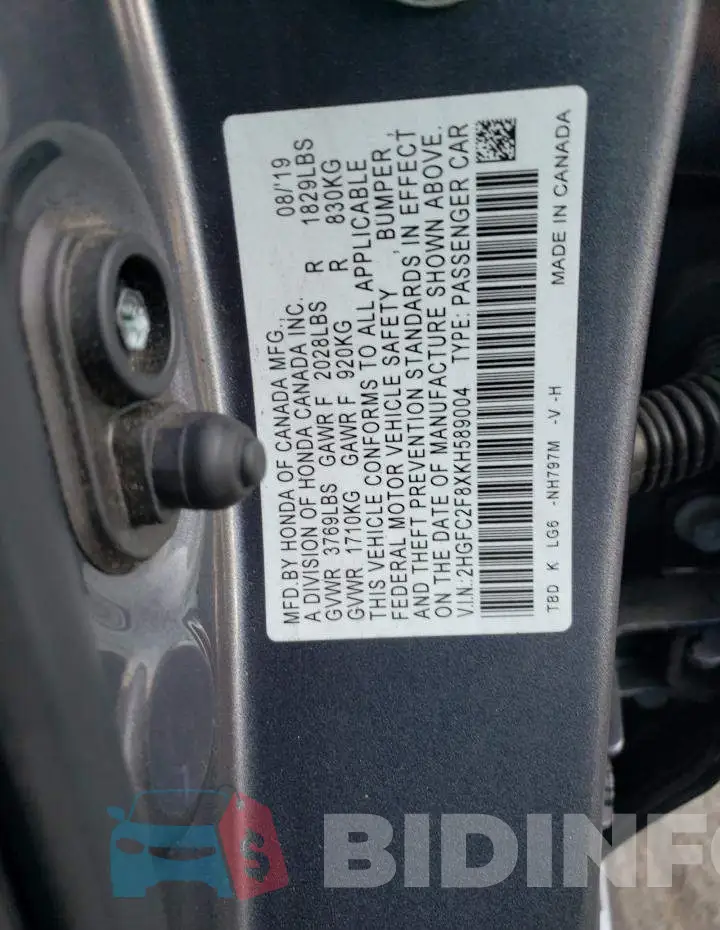2HGFC2F8XKH589004 Photo# 12