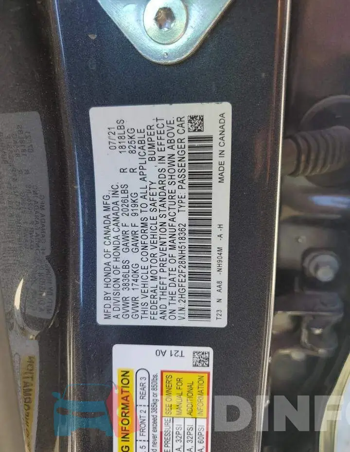 2HGFE2F28NH518362 Photo# 12