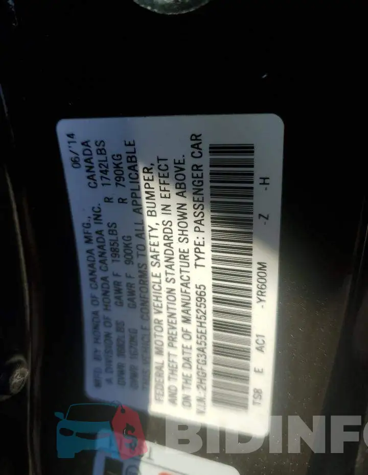 2HGFG3A55EH525965 Photo# 12