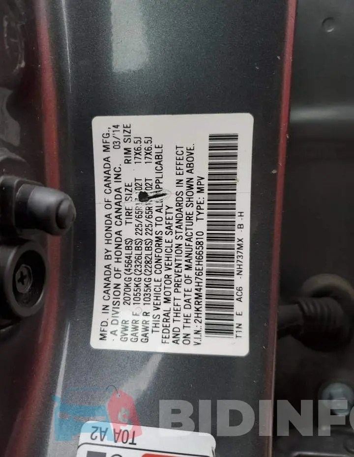 2HKRM4H76EH665810 Photo# 12