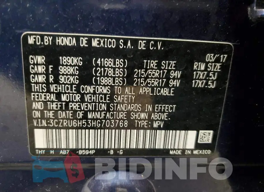 3CZRU6H53HG703768 Photo# 12
