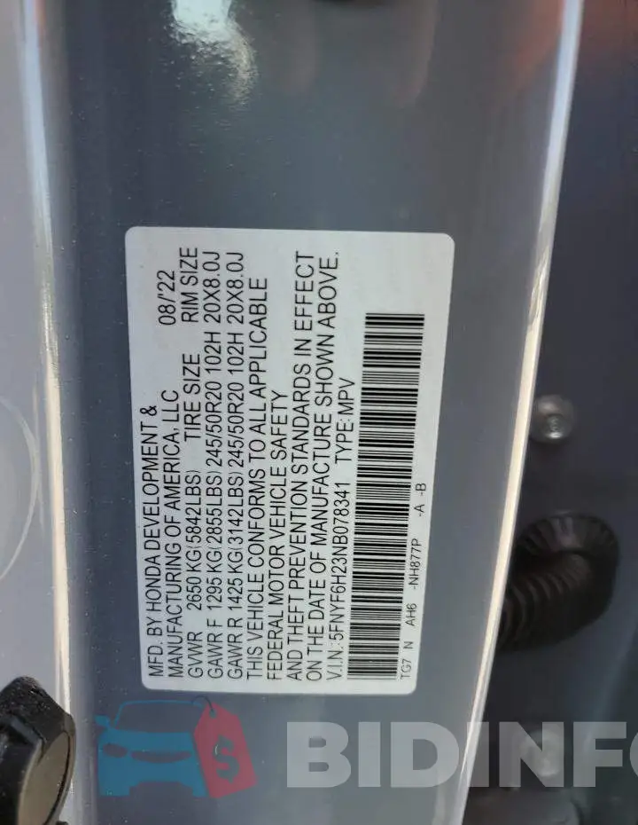 5FNYF6H23NB078341 Photo# 13