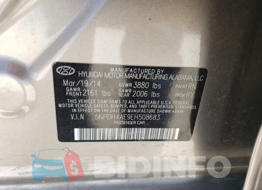 5NPDH4AE9EH508683 Photo# 12