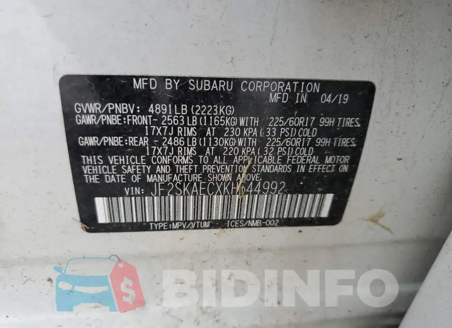 JF2SKAECXKH544992 Photo# 12