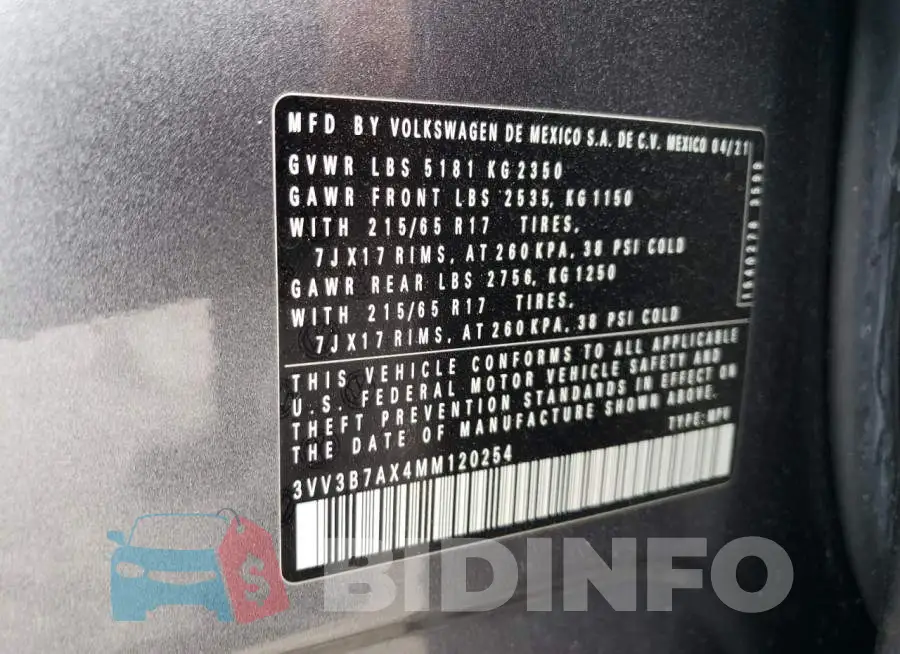 3VV3B7AX4MM120254 Photo# 14