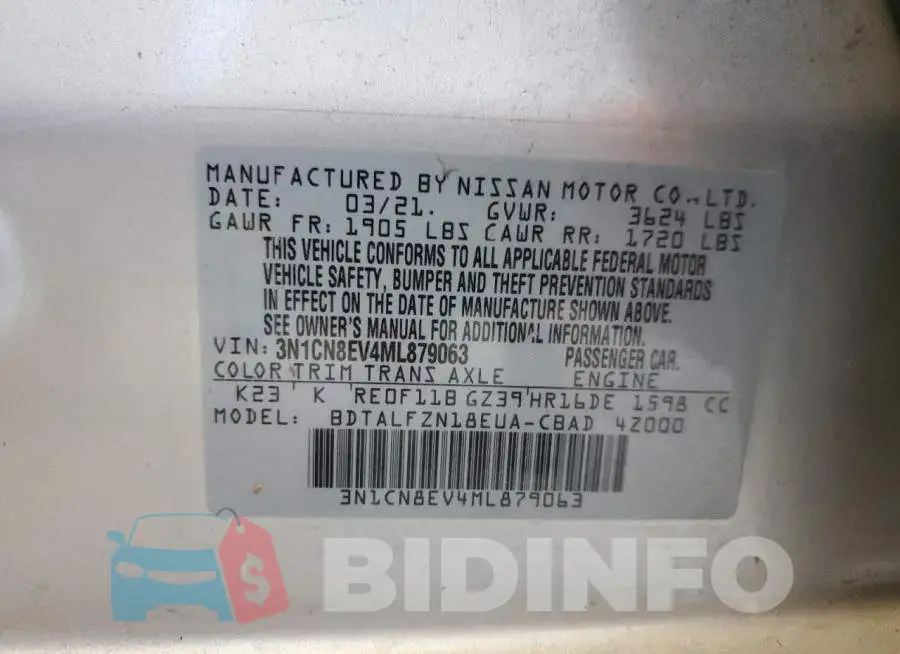 3N1CN8EV4ML879063 Photo# 12