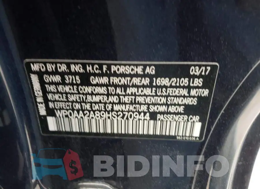 WP0AA2A89HS270944 Photo# 12