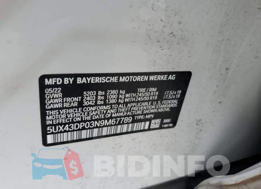 5UX43DP03N9M67789 Photo# 12