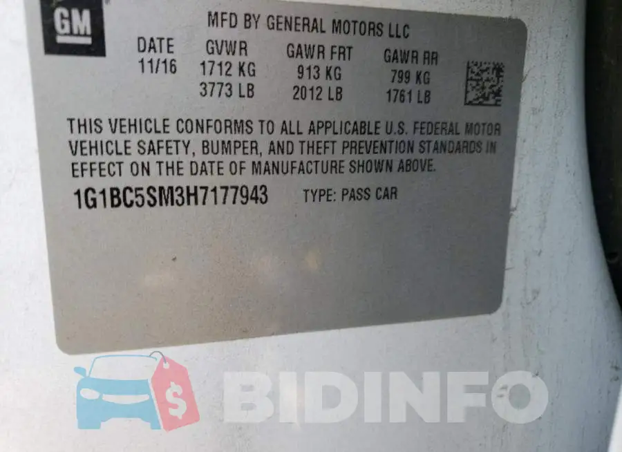 1G1BC5SM3H7177943 Photo# 12