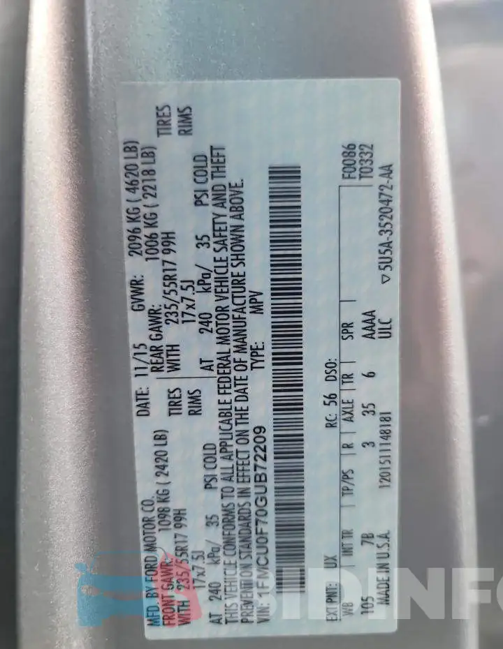 1FMCU0F70GUB72209 Photo# 13