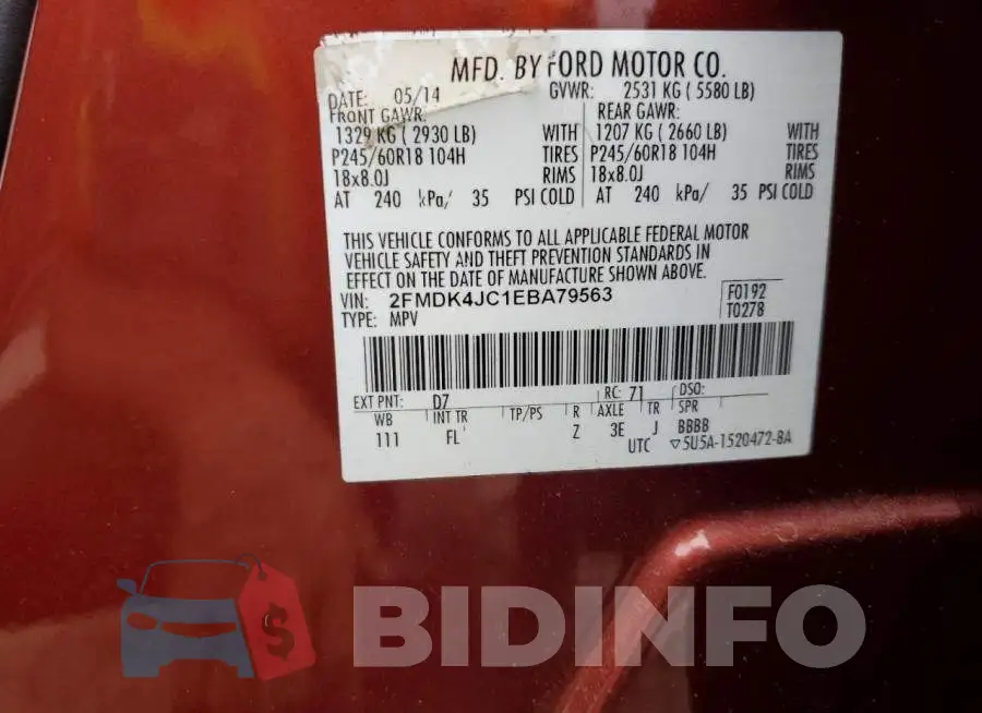 2FMDK4JC1EBA79563 Photo# 12