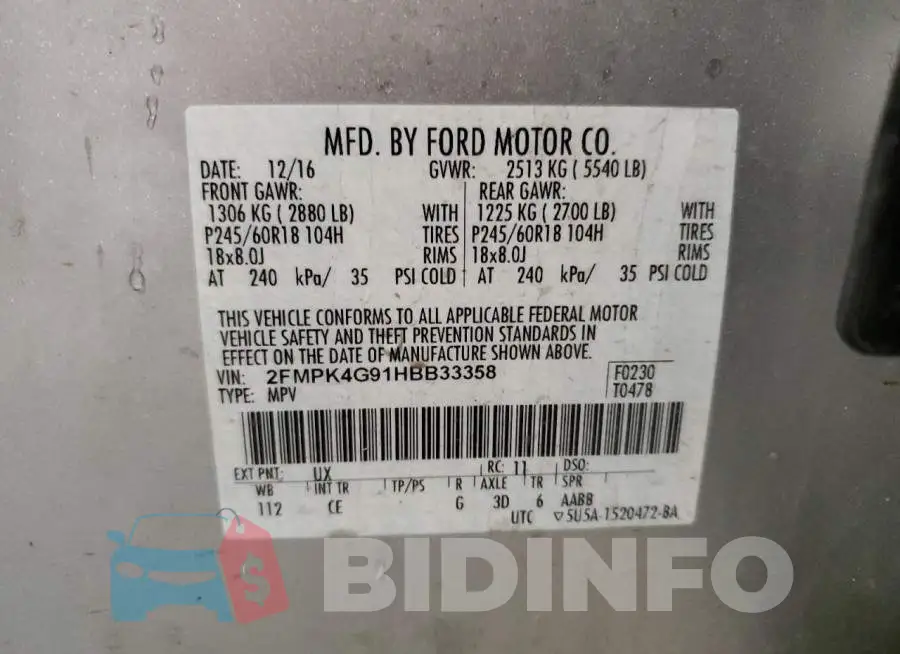 2FMPK4G91HBB33358 Photo# 13