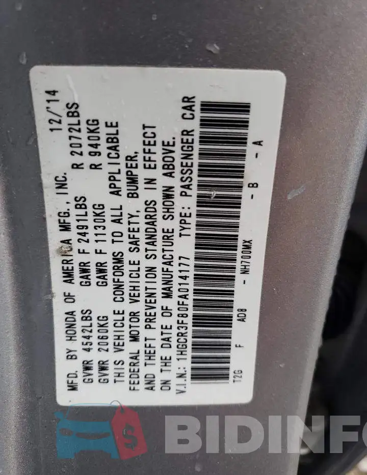 1HGCR3F80FA014177 Photo# 13