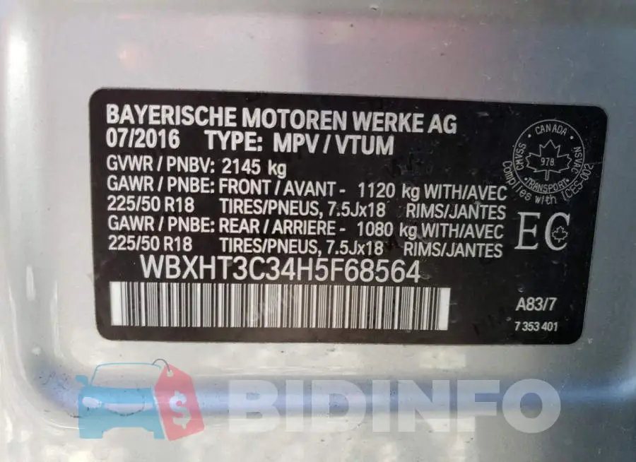 WBXHT3C34H5F68564 Photo# 13