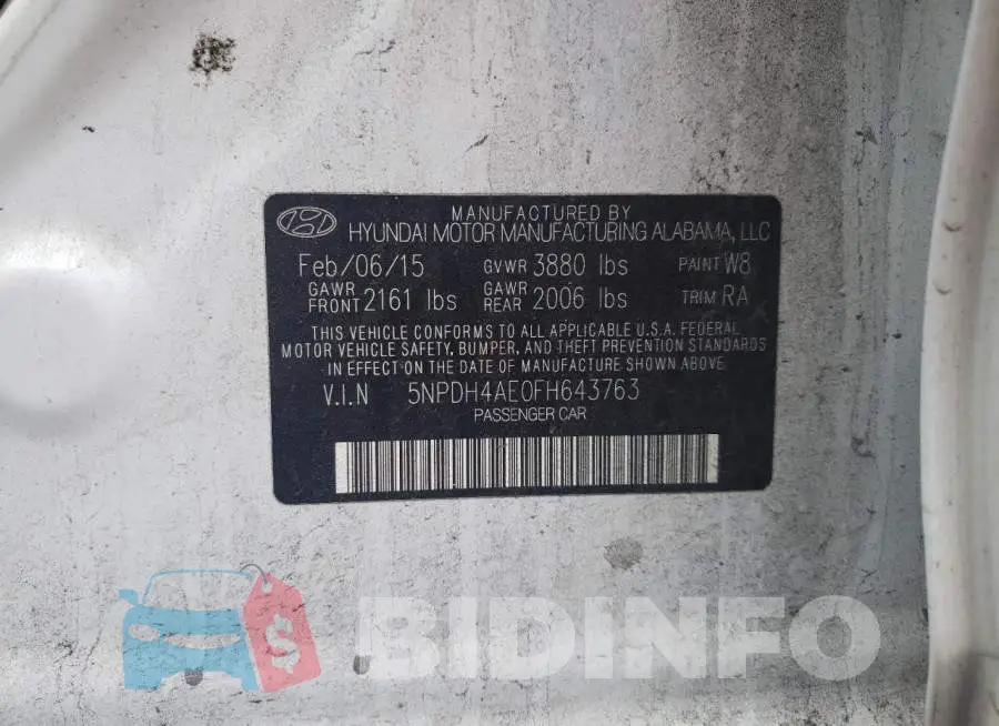 5NPDH4AE0FH643763 Photo# 13