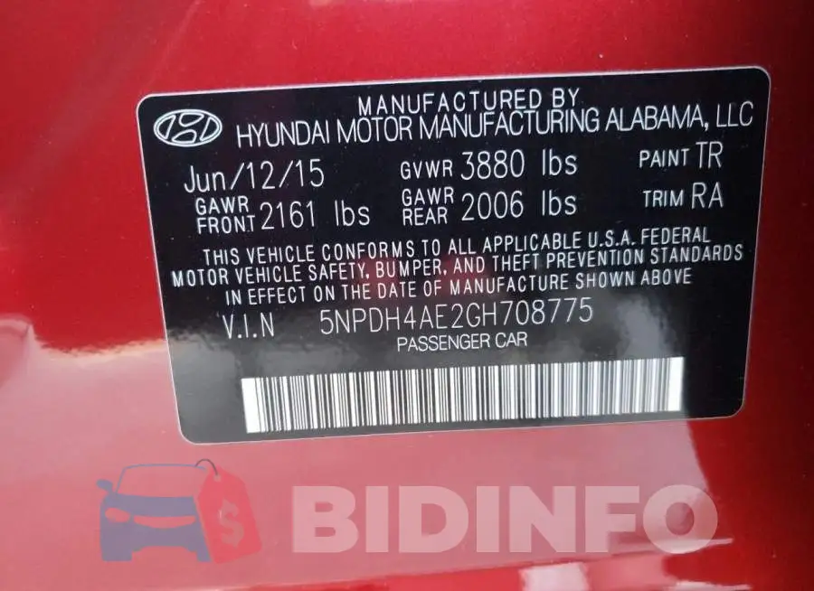5NPDH4AE2GH708775 Photo# 13