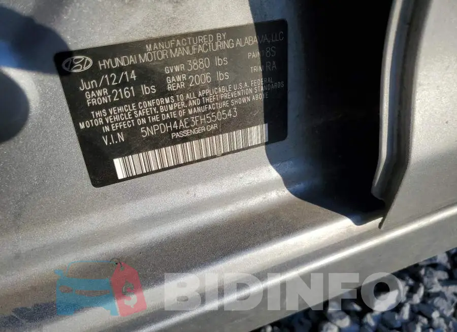 5NPDH4AE3FH550543 Photo# 12