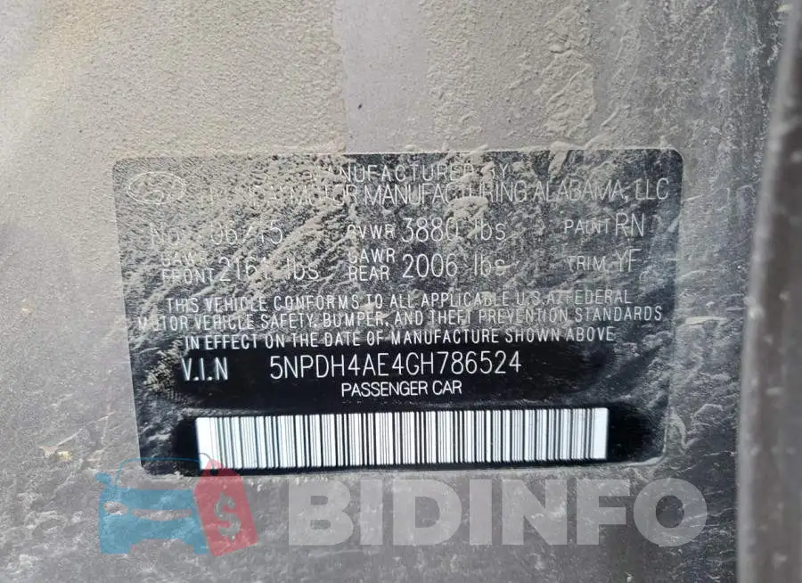 5NPDH4AE4GH786524 Photo# 12