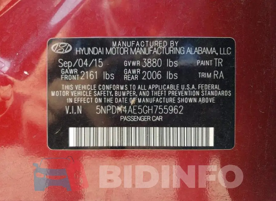 5NPDH4AE5GH755962 Photo# 12