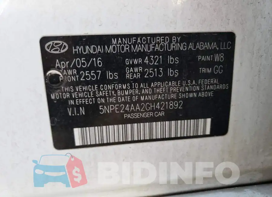 5NPE24AA2GH421892 Photo# 12