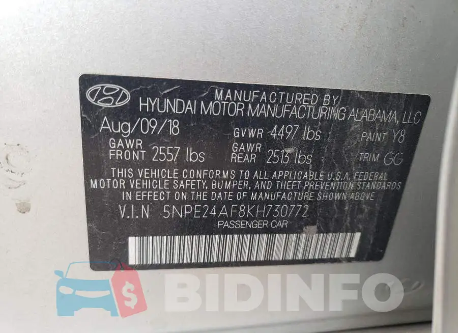 5NPE24AF8KH730772 Photo# 12