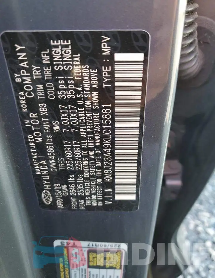 KM8J23A49KU015881 Photo# 13
