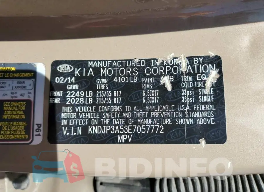 KNDJP3A53E7057772 Photo# 14
