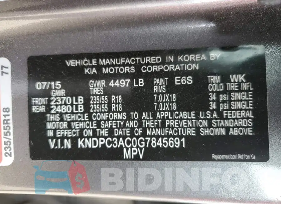 KNDPC3AC0G7845691 Photo# 13