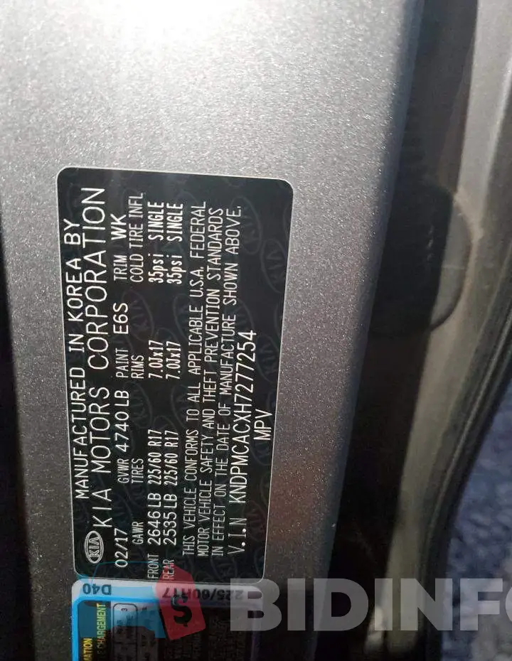 KNDPMCACXH7277254 Photo# 13