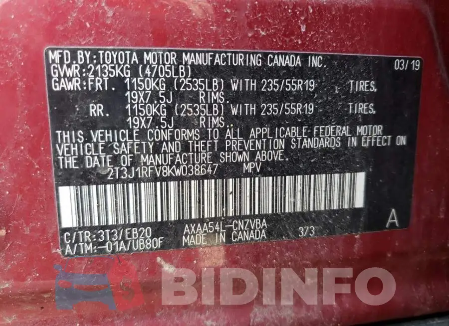 2T3J1RFV8KW038647 Photo# 10
