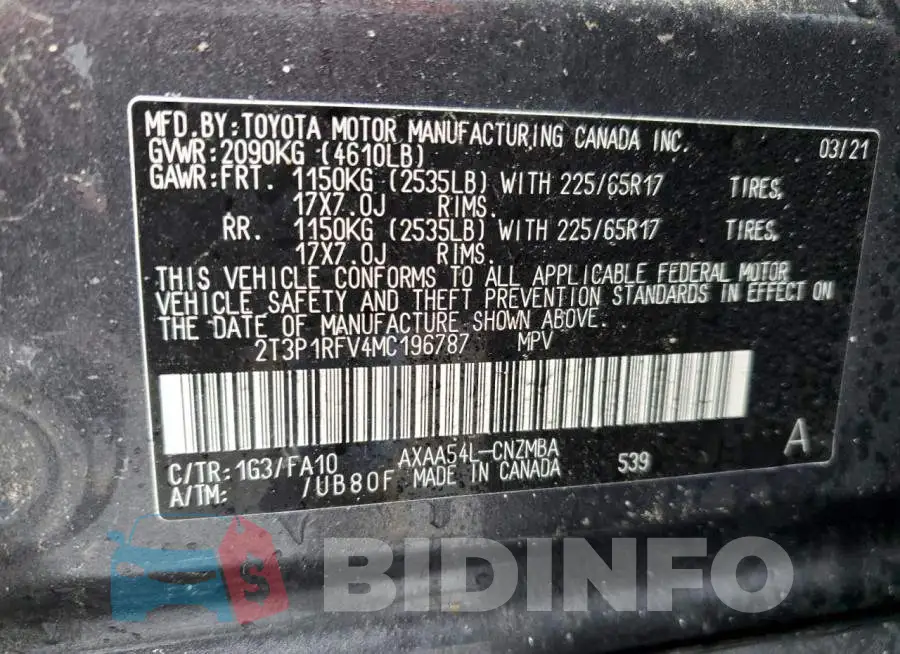 2T3P1RFV4MC196787 Photo# 14