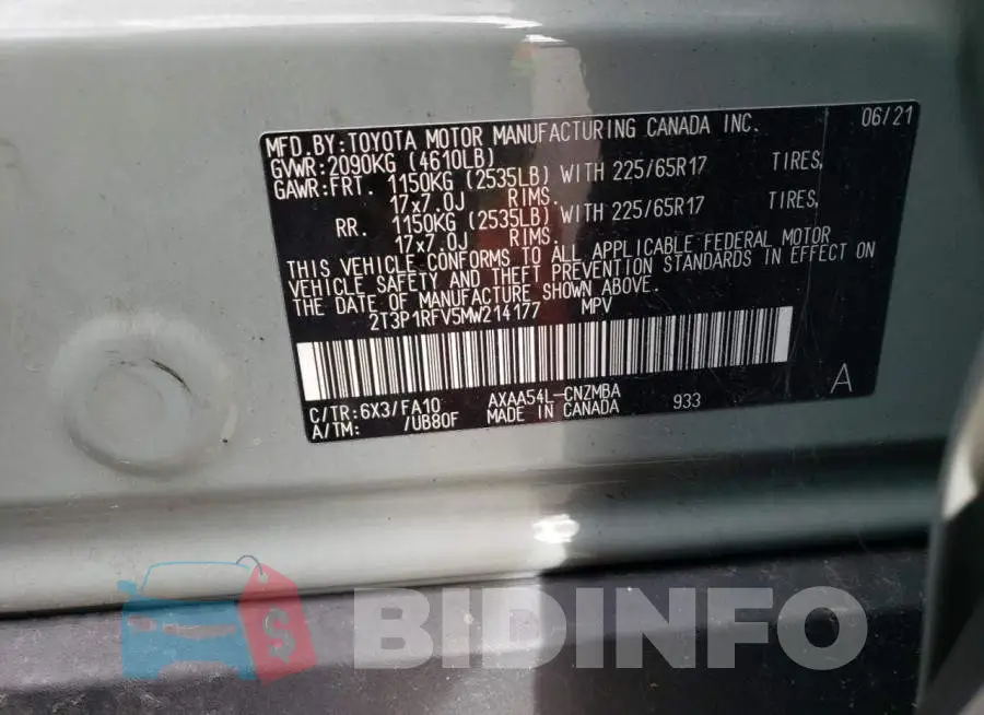 2T3P1RFV5MW214177 Photo# 13