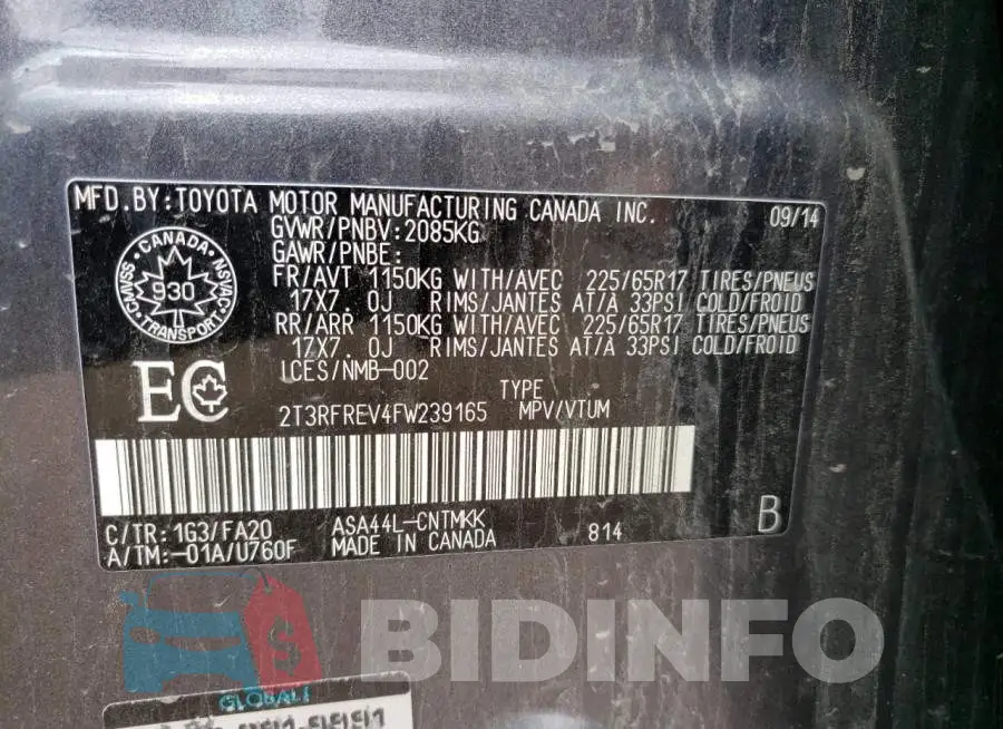 2T3RFREV4FW239165 Photo# 13