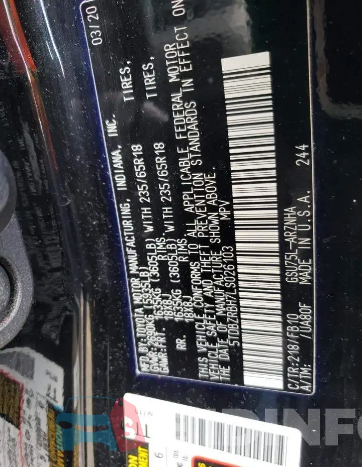 5TDBZRBH7LS026103 Photo# 12