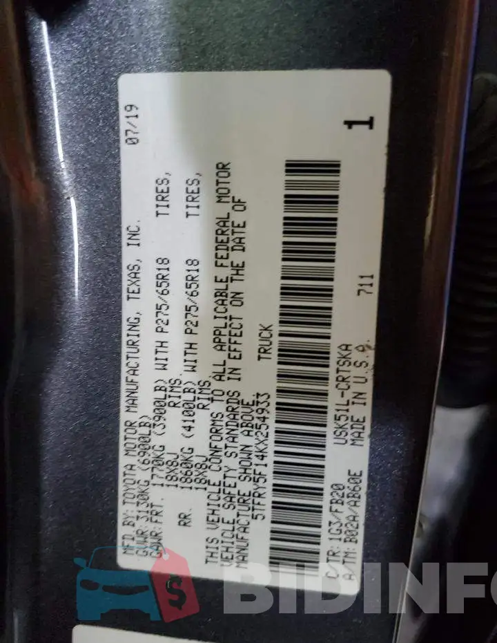 5TFRY5F14KX254933 Photo# 12