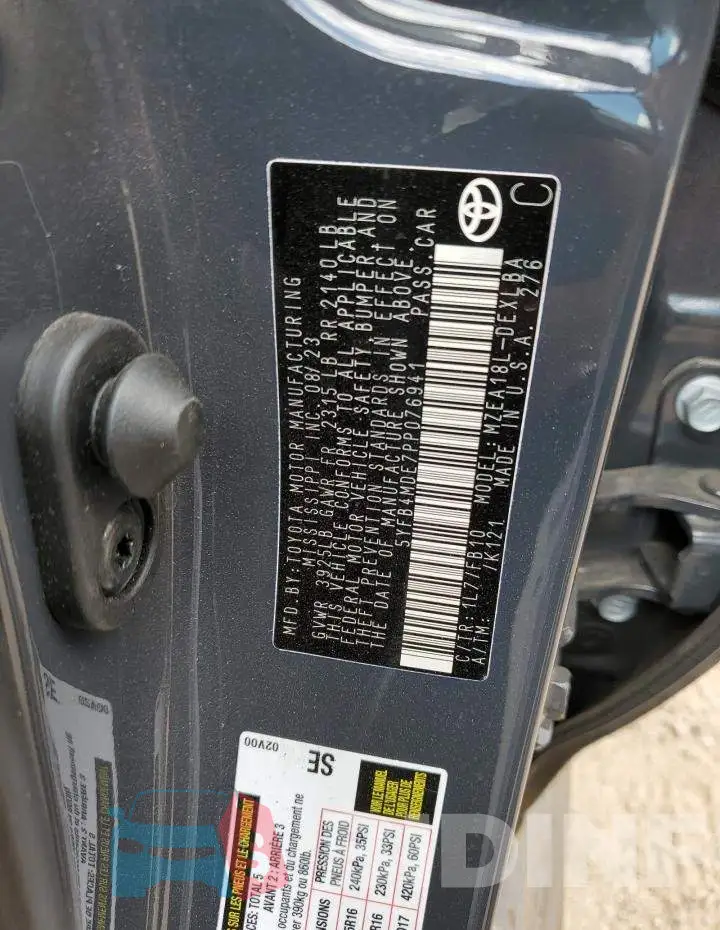 5YFB4MDE7PP076941 Photo# 12