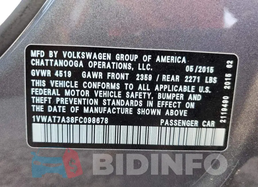 1VWAT7A38FC098678 Photo# 12