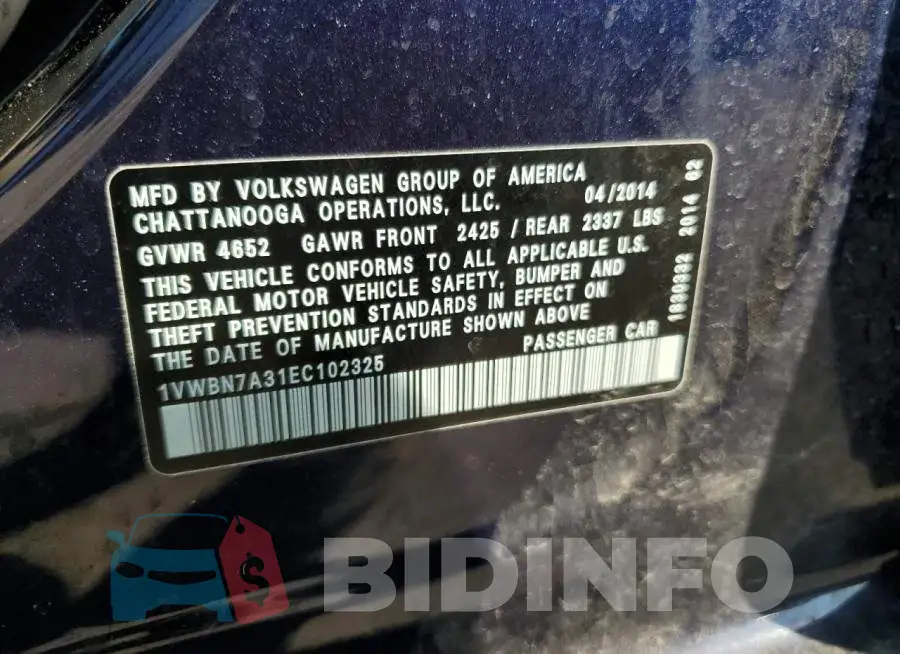 1VWBN7A31EC102325 Photo# 12