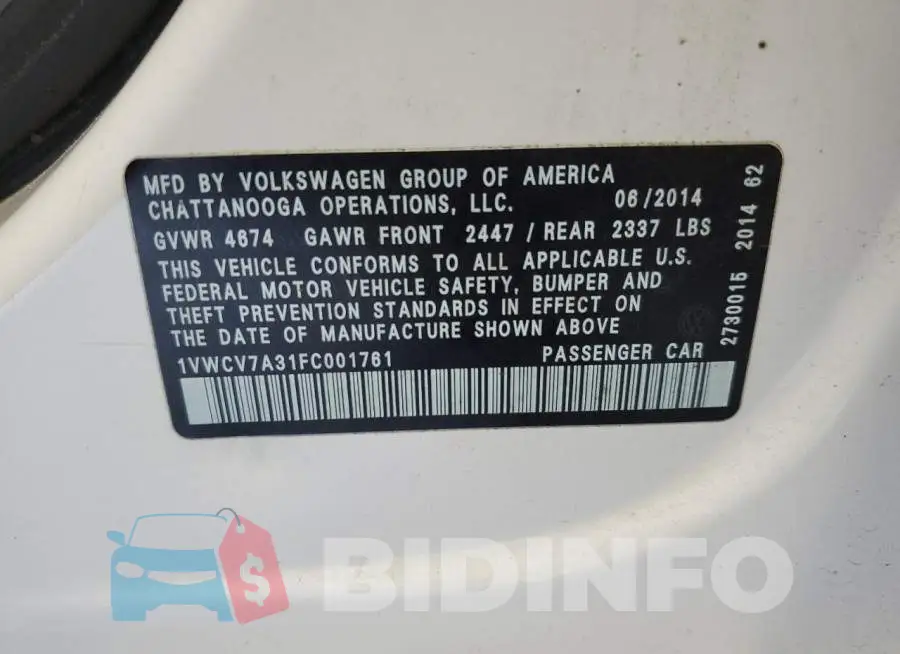 1VWCV7A31FC001761 Photo# 13